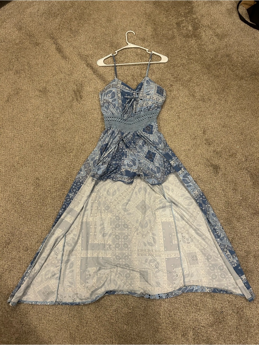 No Boundaries Blue Paisley High-Low Maxi Dress